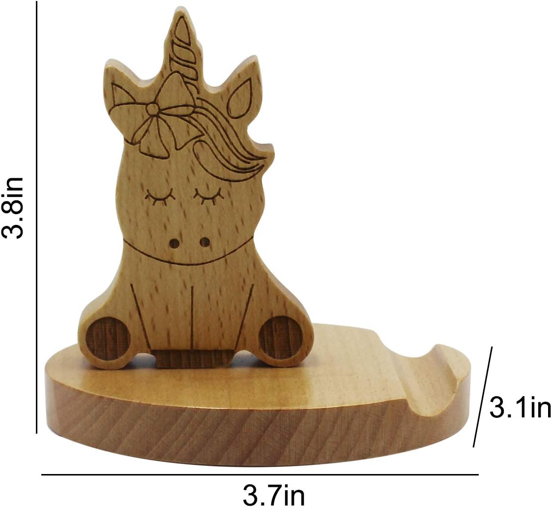 Amamcy Cute Unicorn Cellphone Holder Stand Wooden Smartphone Desk Holder for Mobile Phones Animal Phone Stand Desk