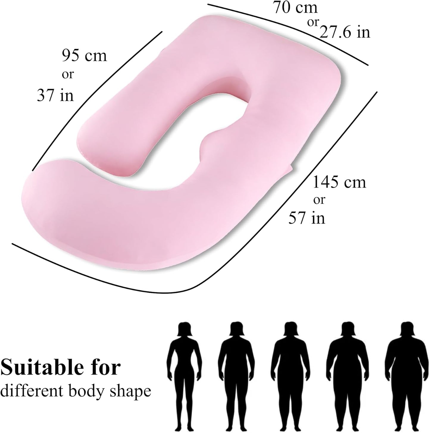 Allopera Pregnancy Pillow - Full Body 57-Inch Maternity Pillow with Removable Cover | Sleep Support for Pregnant Women, Pink