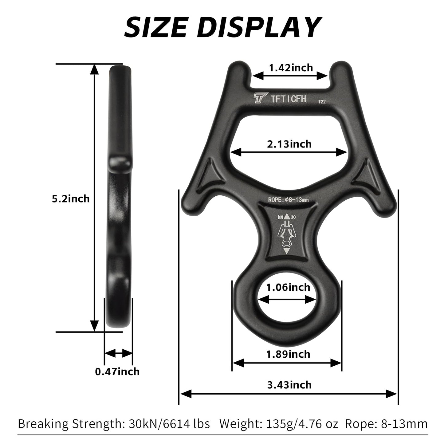 TFTICFH Figure 8 Descender, 30kN Climbing Descender, Heavy Duty 7075 Aluminum Belay & Rappel Equipment for Climbing, Mountaineering, Arborist, Caving, Aerial Yoga, Black