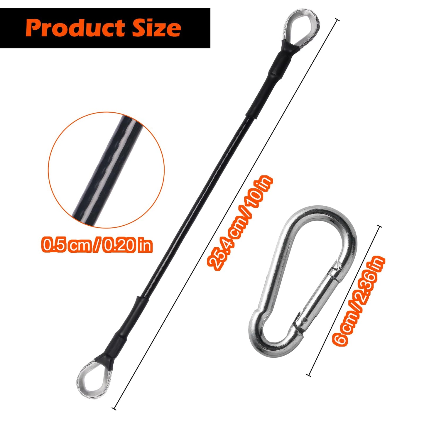 GAQUECY Gym Cable Extension, 10" Cable Machine Extension Compatible with Bowflex Home Gym Machine, Fitness Cable Extension Home Gym Cable Machine Attachment for LAT/Tricep Pull Down (2pcs)