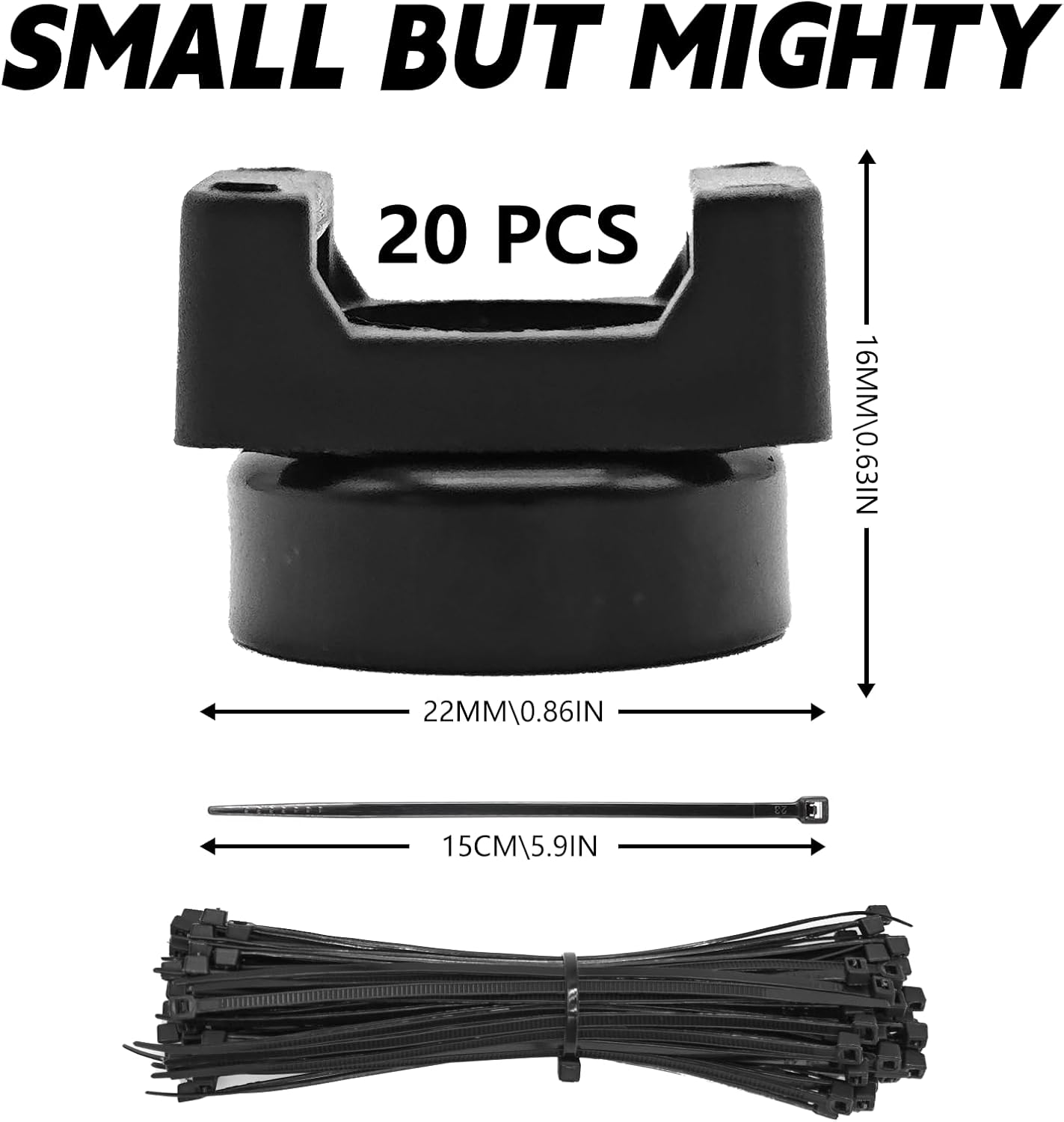 WGYKLRL 20Pcs 100 (22mm) Magnetic Zip Tie Mount and Nylon Cable Ties, Magnetic Cable Clips, Multi-purpose Cable Tie
