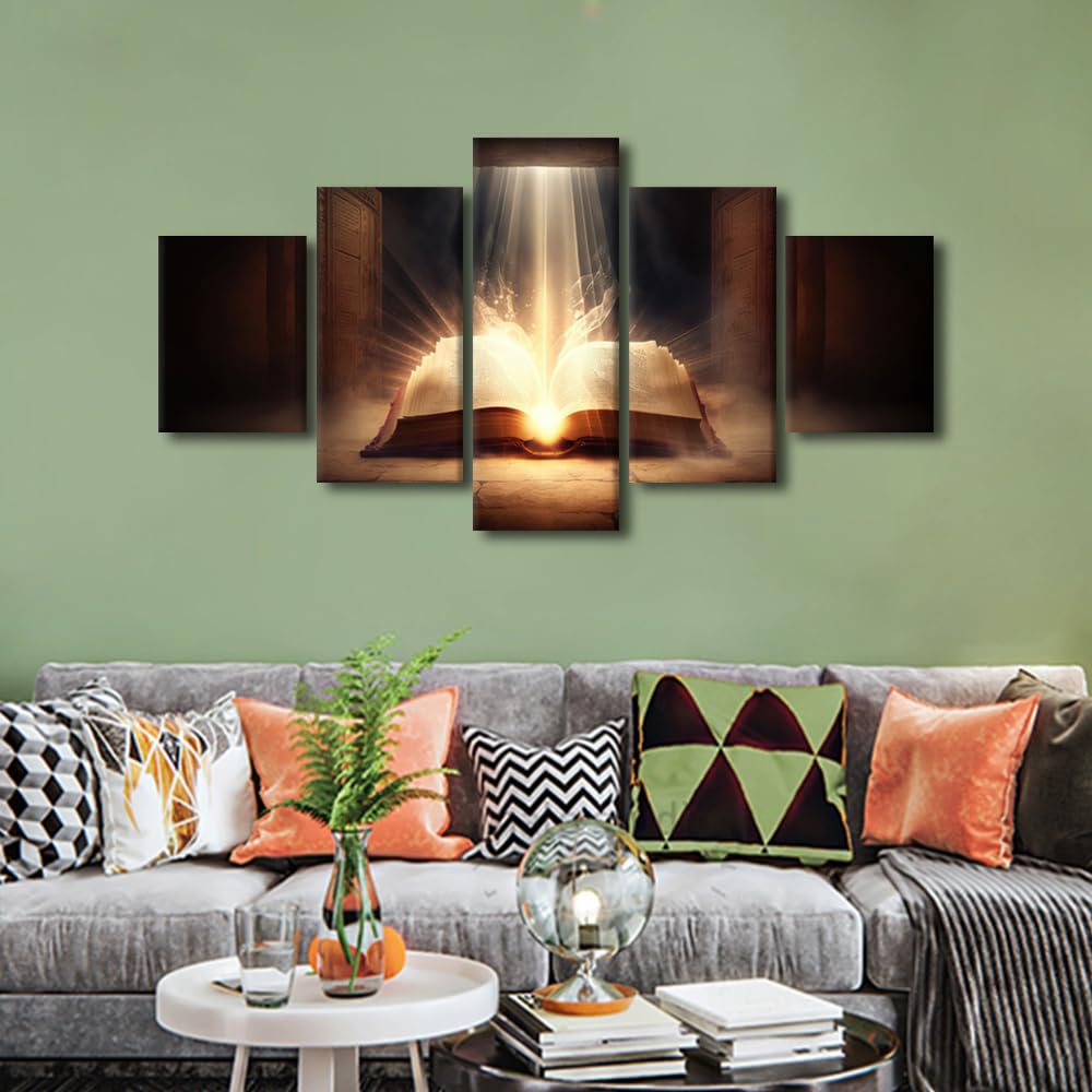 Canvas Wall Art for Bedroom Holy Bible Canvas Prints 5 Piece Wall Art Framed Wall Art Canvas Painting Wall Art Contemporary Wall Decor Religious Faith Artwork Wall Hanging, 60"x32"