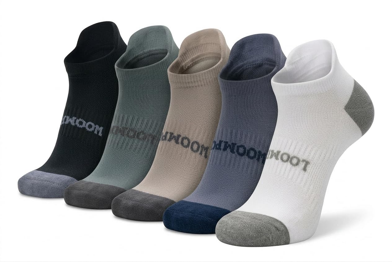 LOOMPOP 5 Pairs Compression Ankle Socks for Women & Men, Athletic Socks with Arch Support, Light Cushion, Moisture-Wicking (Large-Color Mix 1)