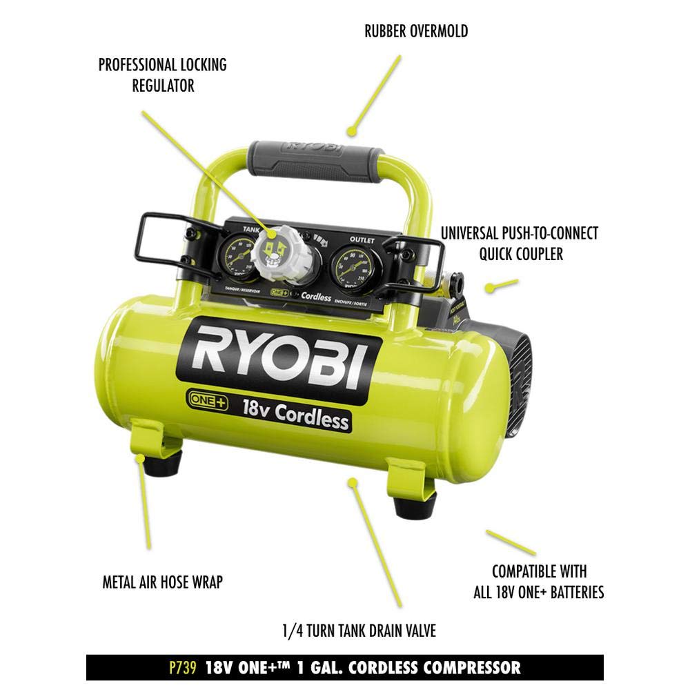 ONEAND 1 GAL. 120 PSI Portable 18V Horizontal AIR Compressor 0.5 CFM at 90 PSI