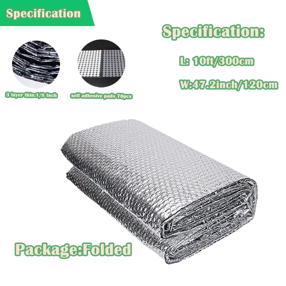 MRPAPA Double Reflective Insulation Foam, 48" x 10 Ft Reflective Window Radiant Barrier B2 Fireproof Bubble Insulation Roll for Keep Heat, Thermal Heat Block Shield - Engineered Foil