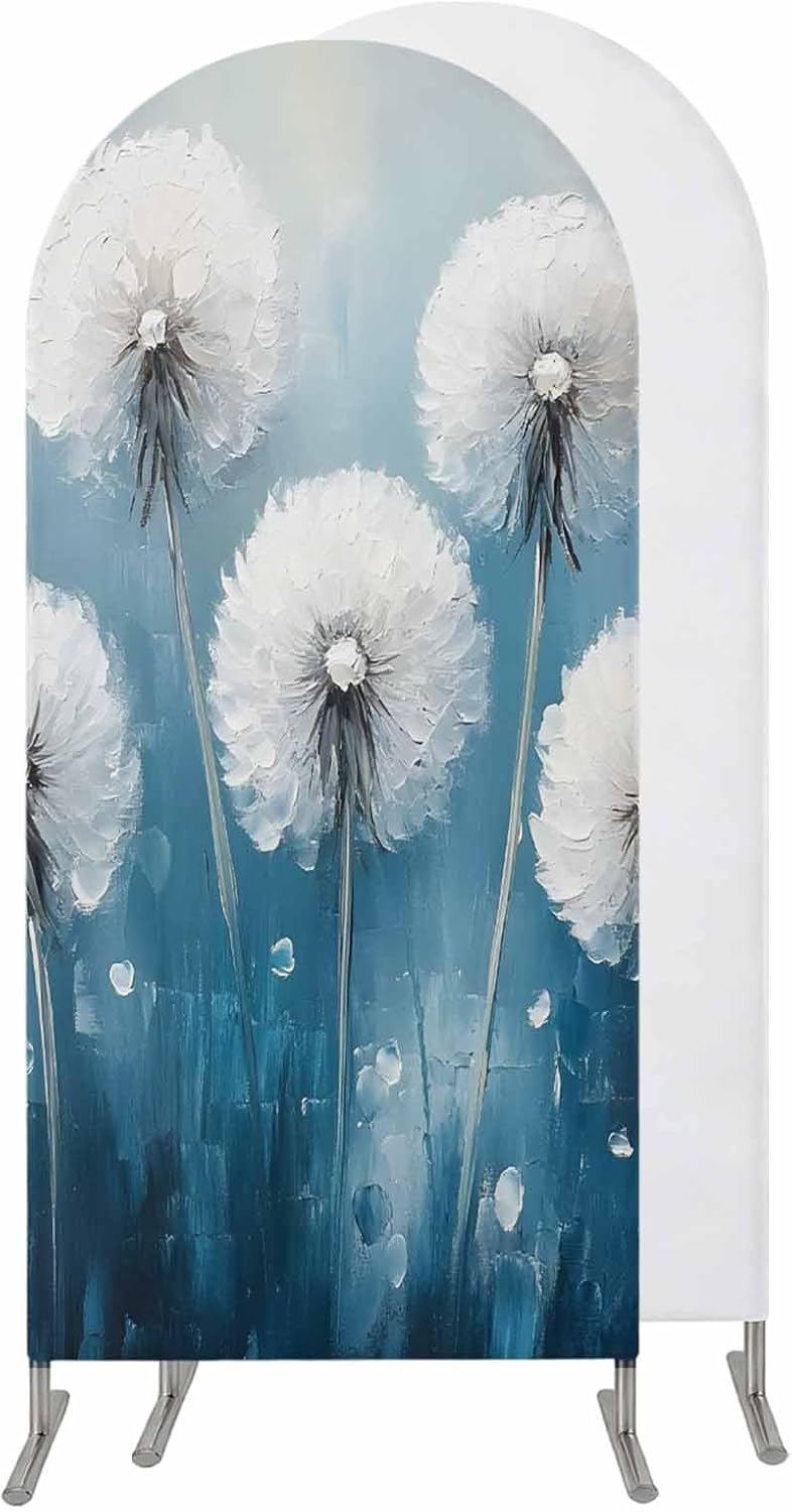 Jnbasdffb 7.2 White Spring Floral Wedding Arch Cover,Stretchy Spandex Arch Backdrop Stand Covers FT,Blue Modern Oil