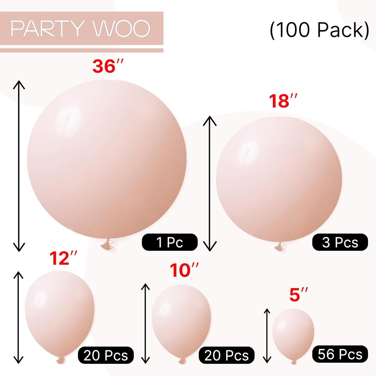 PartyWoo Pastel Orange Balloons - 100 Pcs in Various Sizes for Wedding & Baby Shower Decor