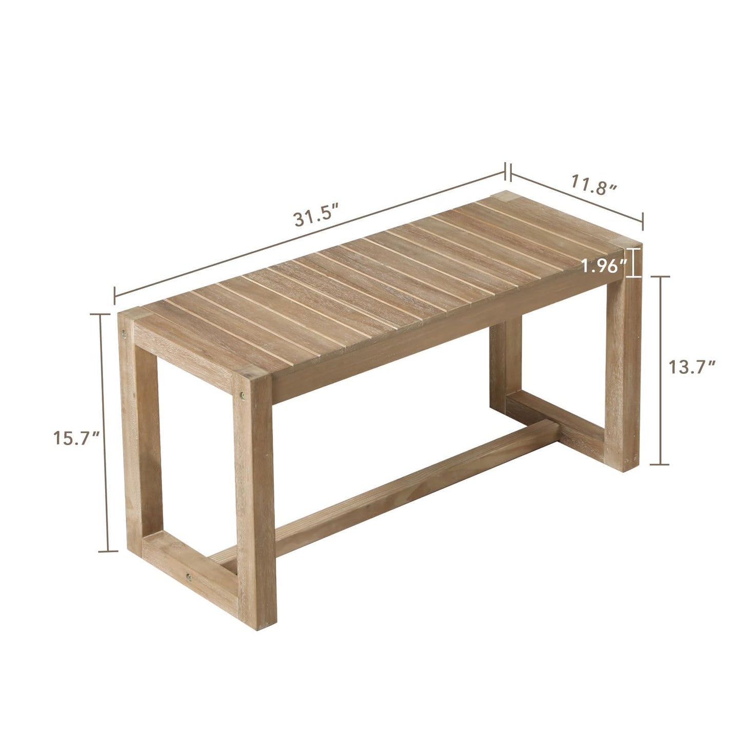 Wnutrees Farmhouse Solid Wood Bench, 31" Line Pattern Splicing Entryway Bench, Narrow Bench Seat for Living Room, Dining Room, Bathroom, Indoors, Natural