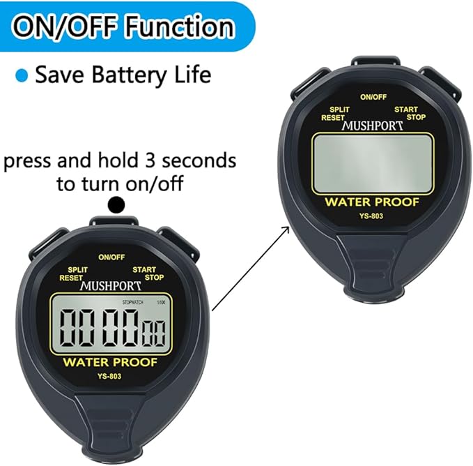 Waterproof Stopwatch Timer Only Stopwatch Mode, ON/Off Silent Simple Operation, Without Clock Date Countdown, Digital Swimming Stop Watch for Sports, Black