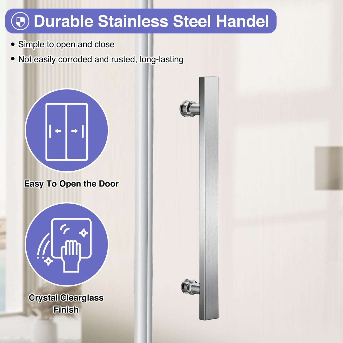 AVKENOEDY Shower Door,60" W x 76" H Frameless Shower Door,Double Sliding Shower Door with Premium 3/8" (10mm) Thick Tempered Glass, Stainless Steel, Brushed Nickel