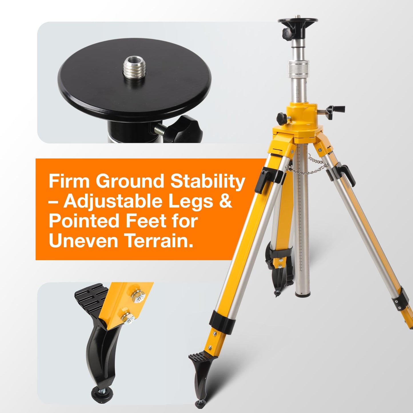 MOETER Heavy Duty Elevator Tripod for Laser Level, Adjustable Legs Surveying Tripod, 27" to 94" Height Adjustable for Cross & Rotary Lasers, Auto Levels, Theodolites, and Total Stations