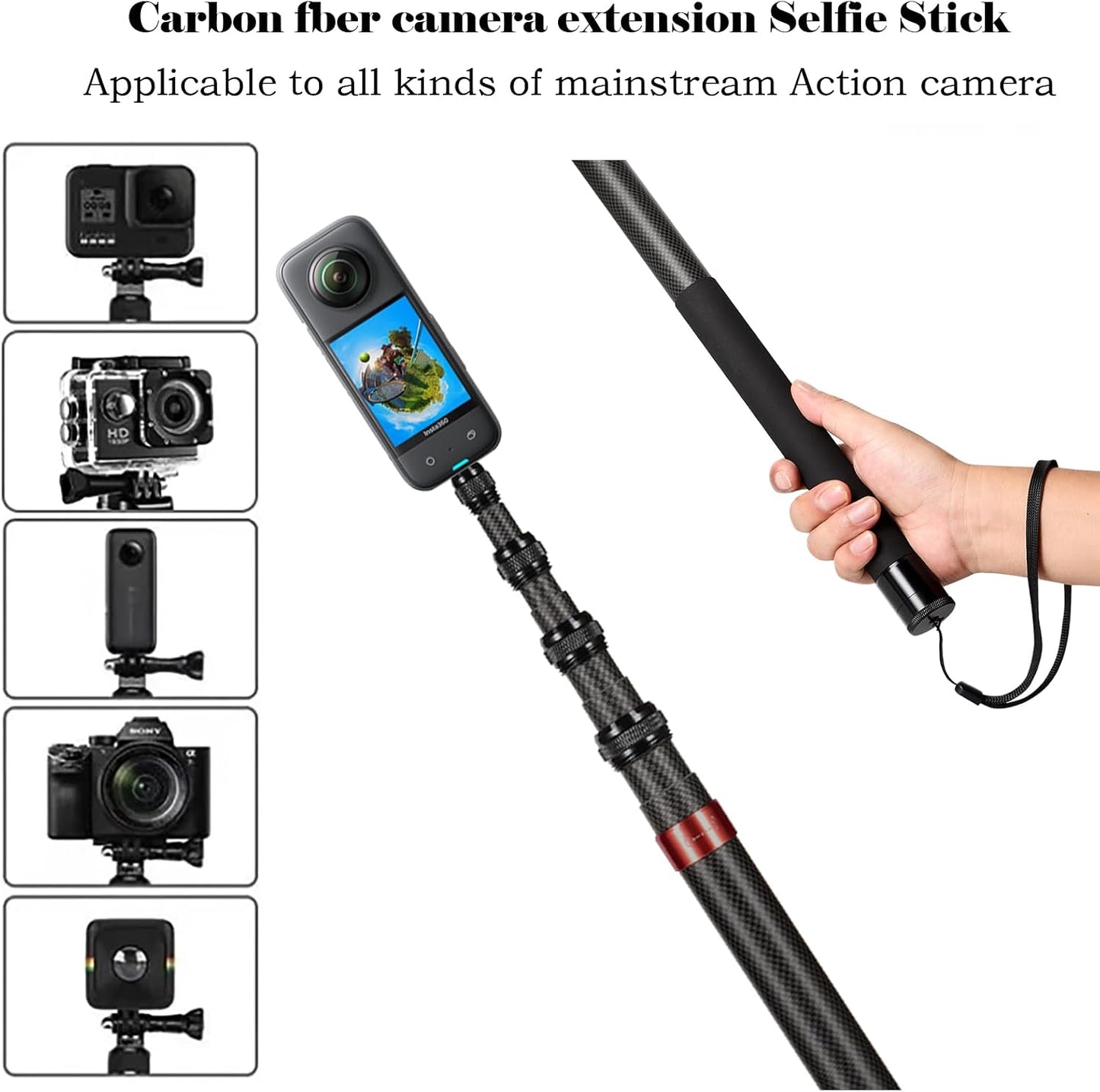 brave heart 118"/3m, 9.8ft Insta360 X5 X4 X3 X2, 3S 3 2 360 (17 118") Extended Super Long Invisible Carbon Fiber Selfie