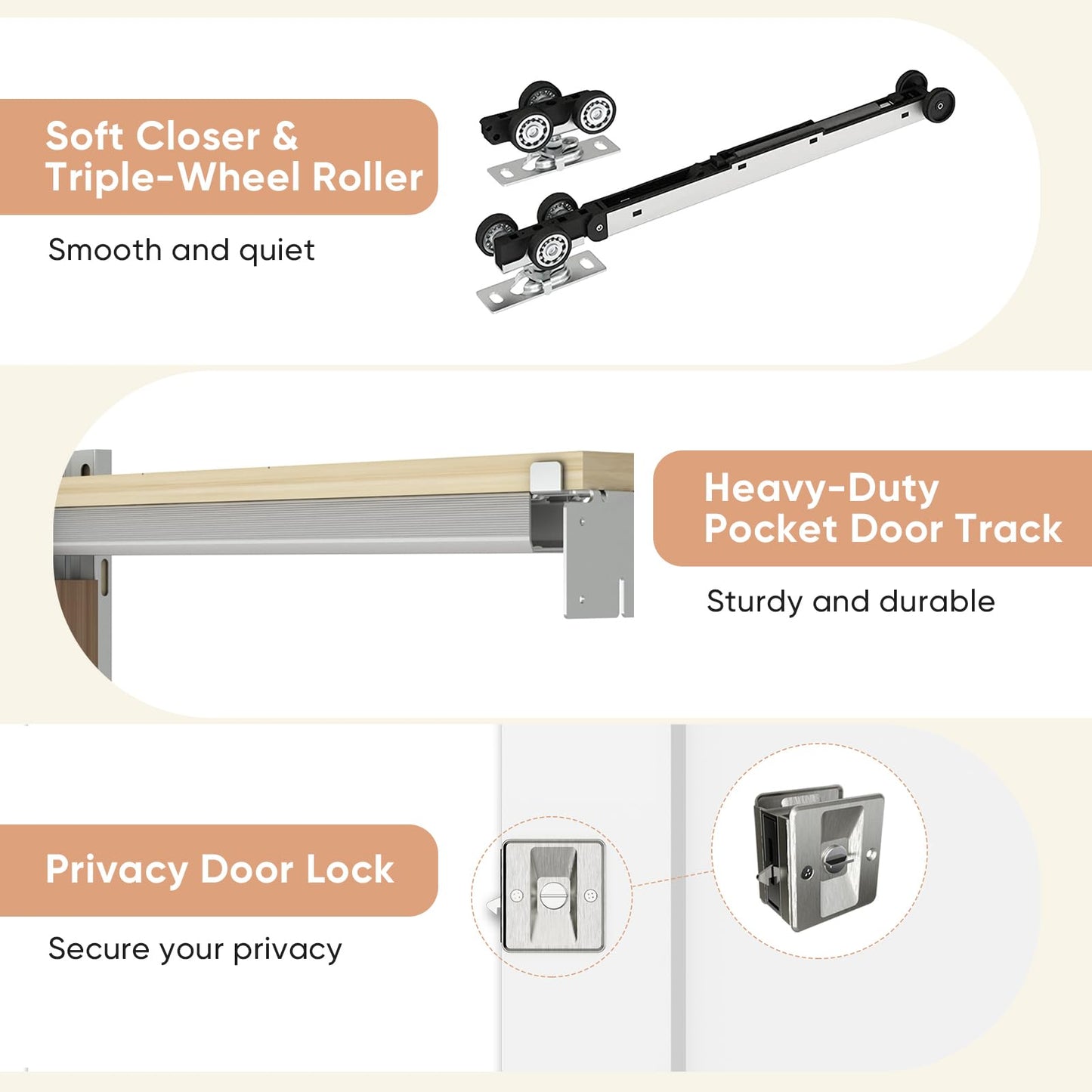 BARNSMITH 30in x 80in Sliding Pocket Door, Track Hardware and Frame Kits with 1-Panel White Paintable Door Slab & Satin Nickel Privacy Latch Included, Soft Close Mechanism, Durable and Smooth