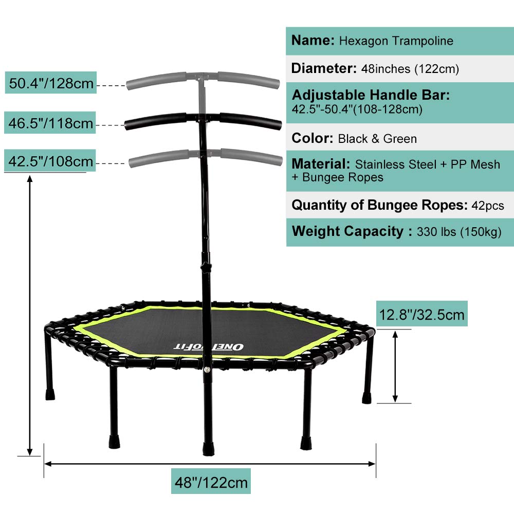 ONETWOFIT 42"/45" Rebounder Trampoline for Adults, Silent Mini Trampoline Indoor Exercise Fitness Trampoline Bungee Rebounder Workout Max Load 330lbs