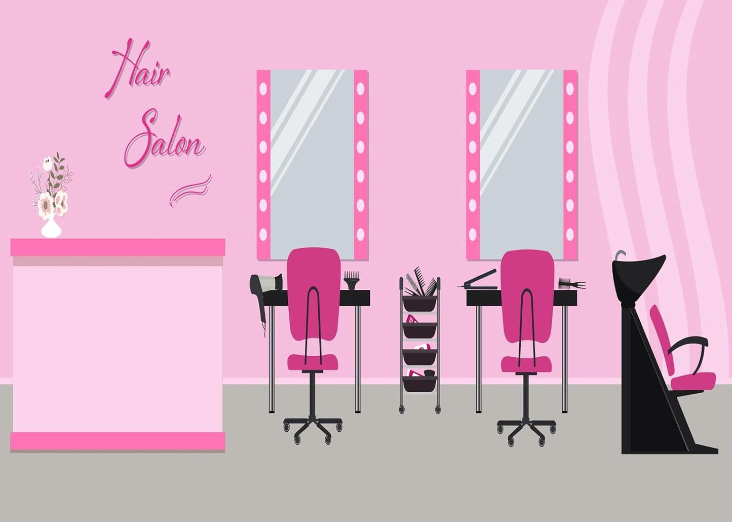 BELECO 5x4ft Fabric Hair Salon Interior Backdrop Pink Barber Shop Haircut Chair Mirror Background Hairstylist Theme