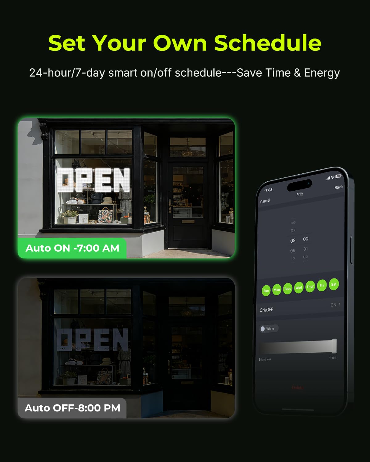 50"x17" Large LED Open Sign with Remote and Bluetooth App, Super Bright Open Signs for Business, Dimmable Big Open Sign for Storefront Window Bar Salon Cafes Retail Shops White