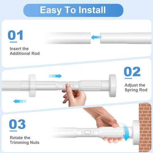 Long Tension Rod 39-144inch White Tension Curtain Rods no Drilling 1.26" Diameter Adjustable Outdoor Curtain Rod for Windows,Shower,Patio,Doorway,Heavy Duty Spring Rods