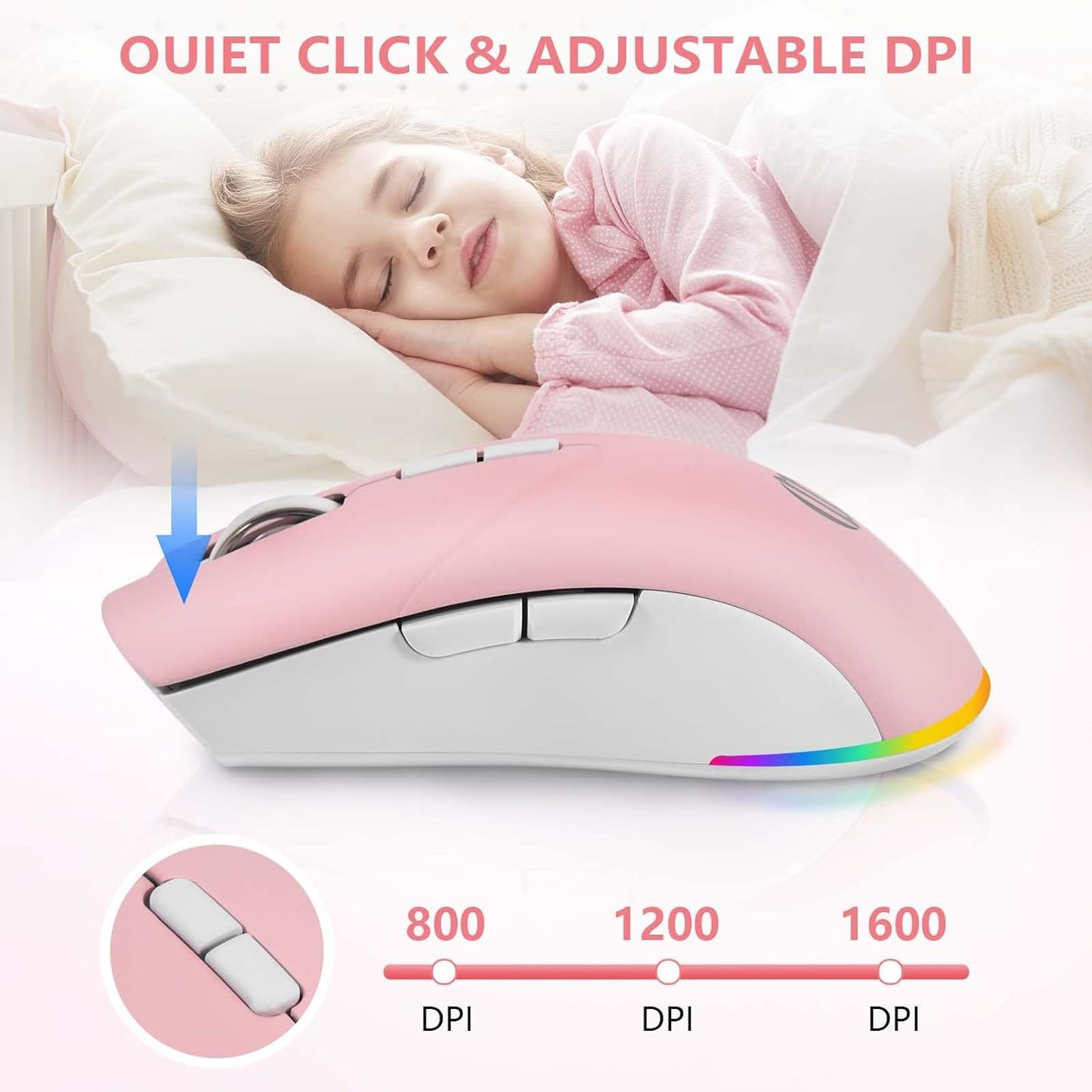 mobiproduct 3 5.2 2.4G) Wireless Bluetooth Mouse, Rechargeable USB Optical Mouse, Adjustable DPI, LED Silent Dual