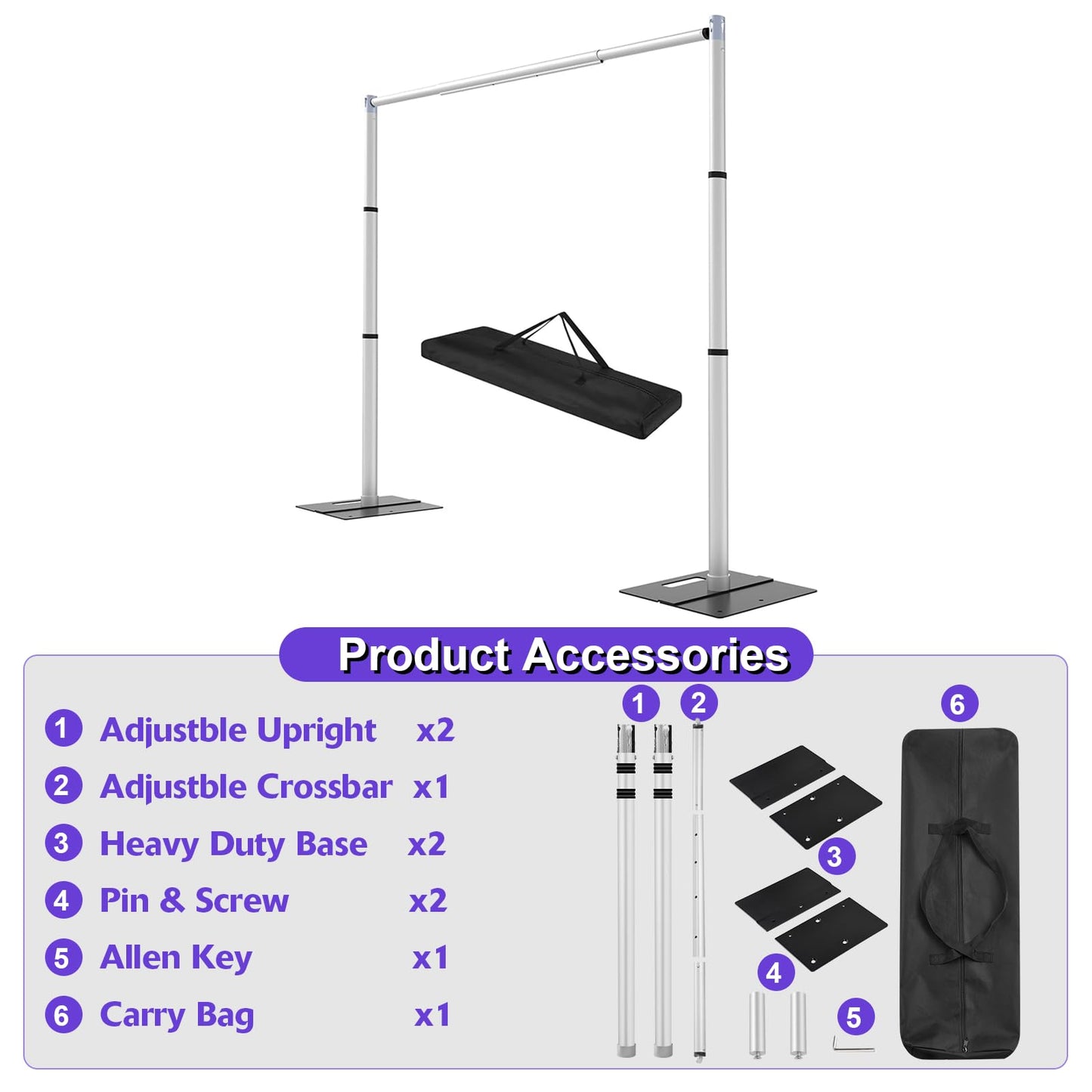 Topuoos Backdrop Stand Heavy Duty 10x10Ft, Adjustable Metal Frame Pipe and Drape,Background Stand for Wedding Birthday Party Decorations