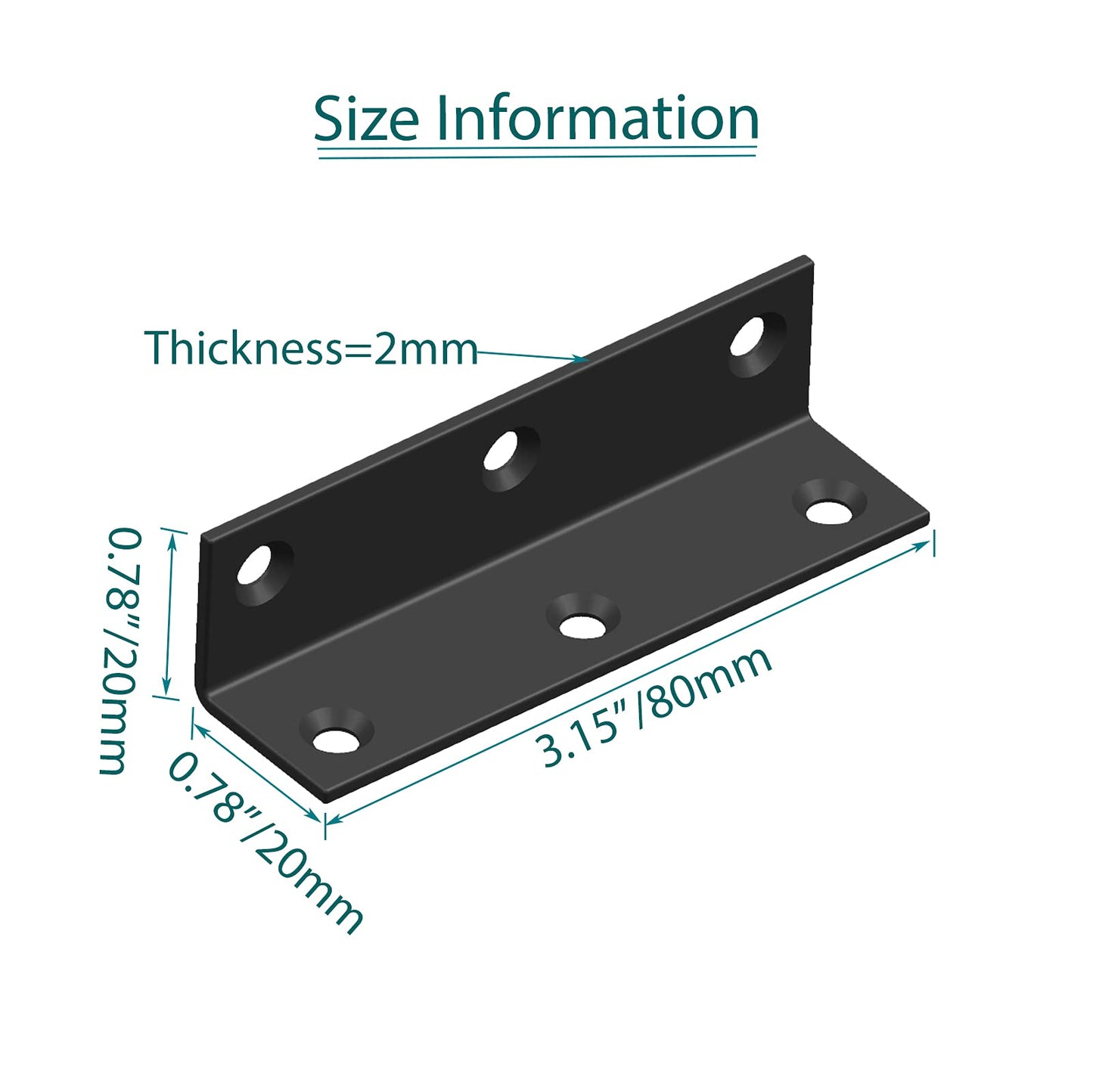 L Bracket,Heavy Duty Corner Brace,Stainless Steel Corner Bracket,Black Large Angle Brackets, Metal Braces for Wood Aufuga (8, 3.2x0.8x0.8)