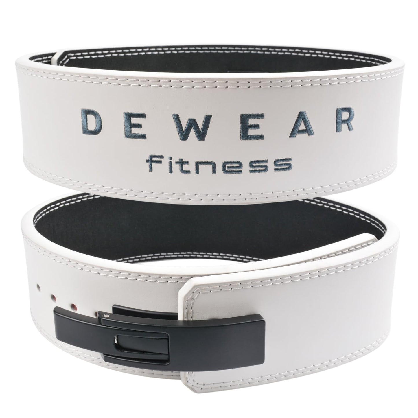 Genuine Leather Weight Lifting Belt with Lever Buckle, 10mm Thick 4" Leather Lumbar Back Support, Gym Belts Ideal for Training, Weightlifting, Bodybuilding, Squats and Deadlifts (White, L (40"-44"))