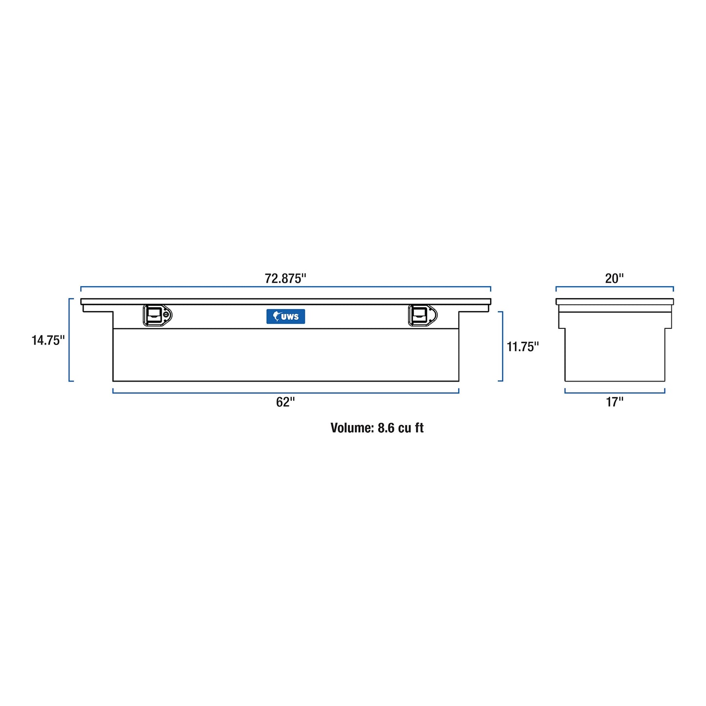 UWS EC10603 72-Inch Matte Black Heavy-Wall Aluminum Truck Tool Box with Low Profile, RigidCore Lid