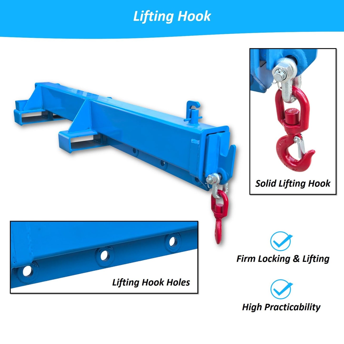 LGXEnzhuo 2200LB Forklift Jib Boom Crane, Mobile Crane Lifting Hoist, Max Length 8.2 Feet, Forklift Boom Attachment Towing Handling Equipment, 6.3''x2.17'' Socket Size