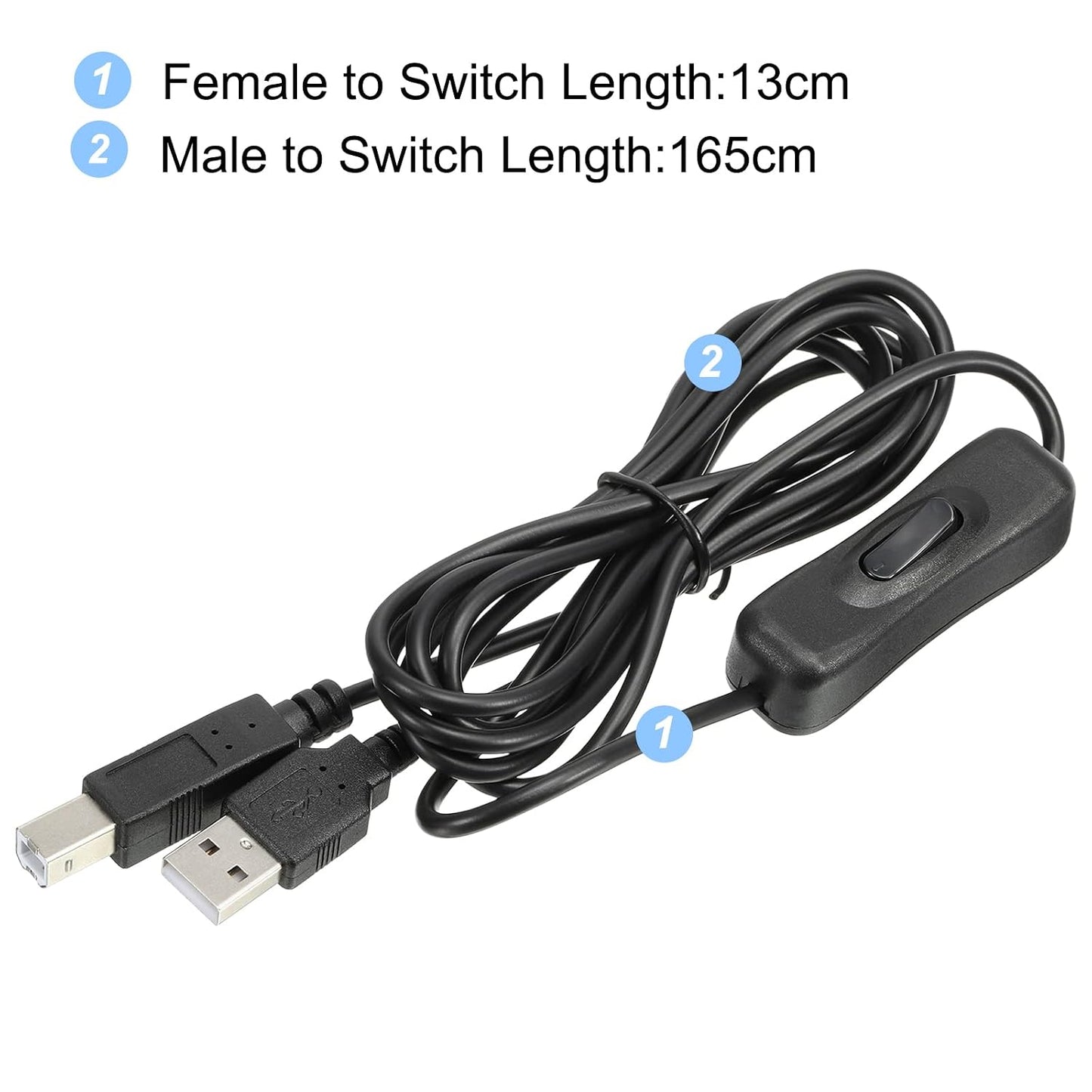 2 Pack 2 MECCANIXITY USB Printer Cable with ON/Off Switch Meter Male to USB B/M Extension Cord for Printer Scanner