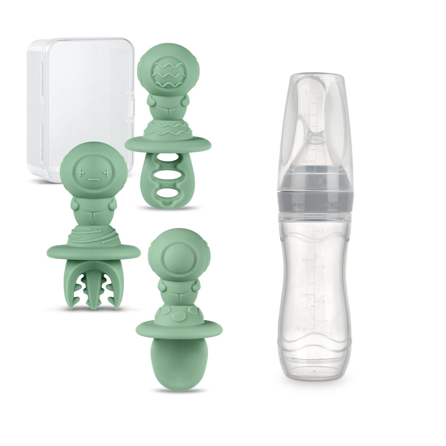 Haakaa Silicone Baby Food Dispensing Spoon Feeder&Cutlery SetInfant Squeeze Cereal Feeder, Baby Fresh Food Feeder, Feed Bottle for Puree Baby Spoons and Forks for Self Feeding 6 Months, Baby Led Weani