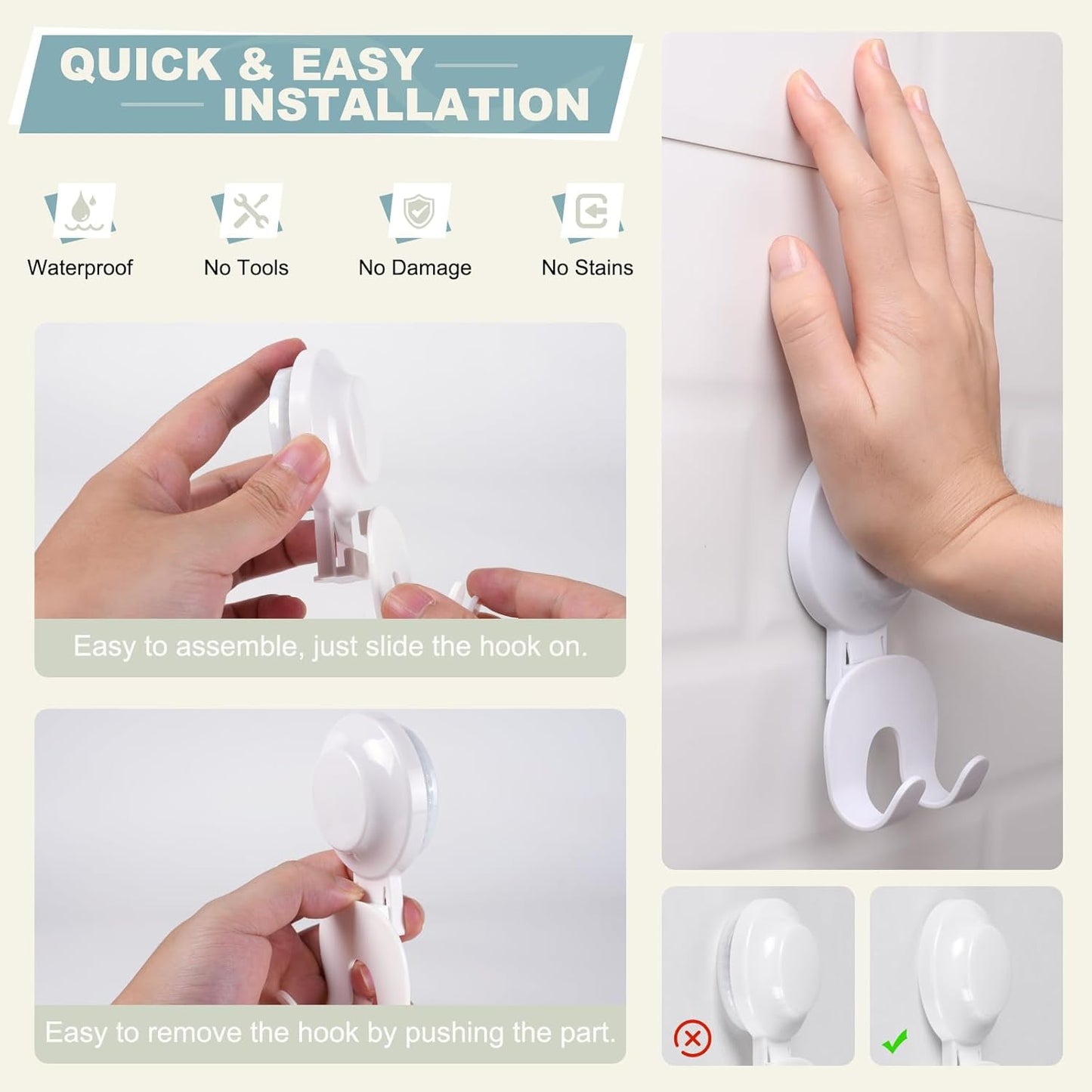 VIS'V Suction Cup Razor Holder - Removable & Reusable Shower Hooks for His and Hers | White, 2 Pcs