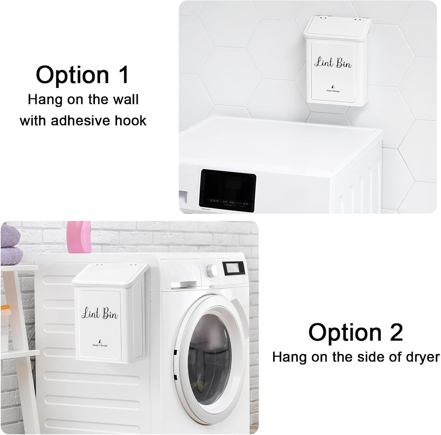 SUBEKYU Magnetic Lint Bin - Wall Mounted Metal Lint Box with Lid for Laundry Room Organization | White