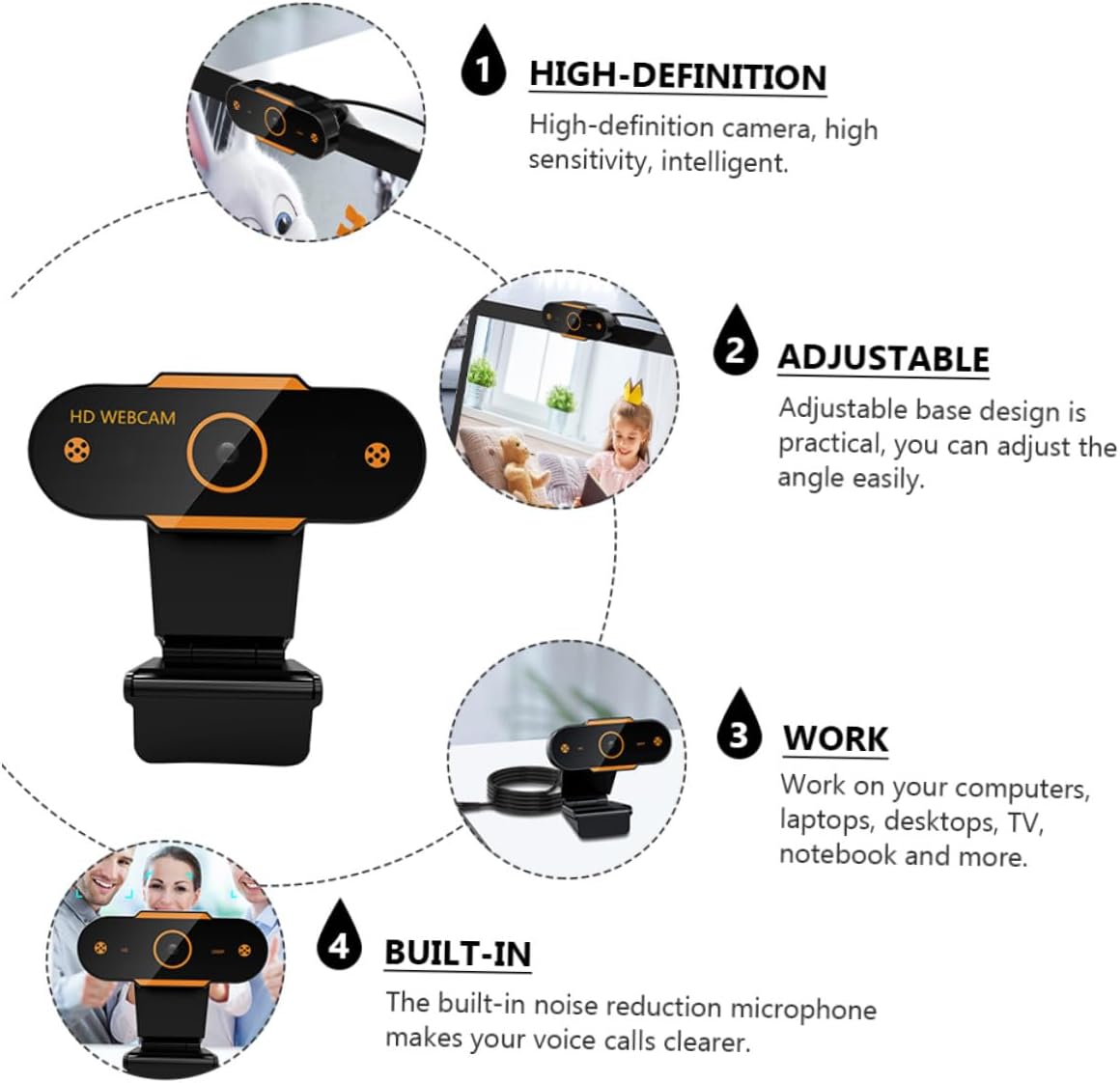 CONGARTENO 1080p 5v USB Webcam with Built-in Microphone, Automatic Focusing Web Camera for Live Streaming and Video
