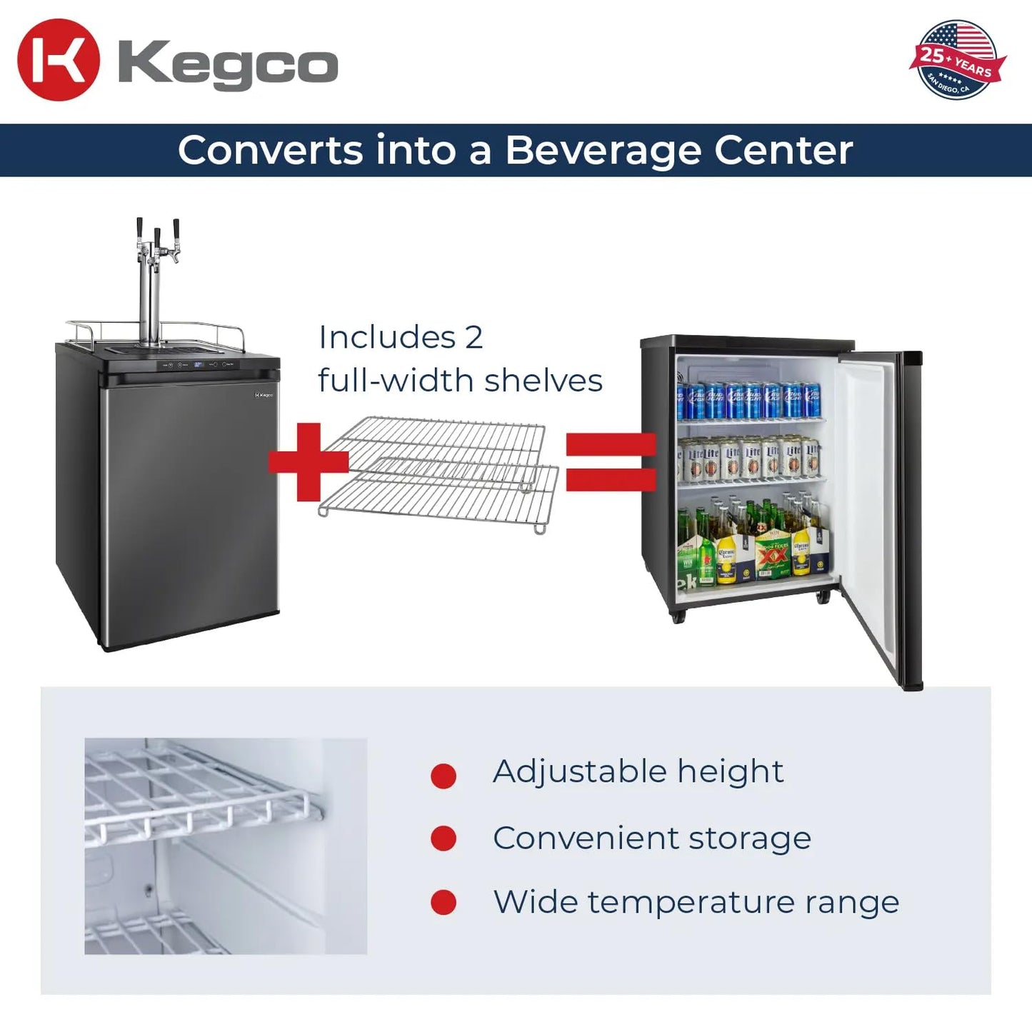 Kegco HBK309X-3 Keg Dispenser, 3 faucet without kegs Black Stainless Steel