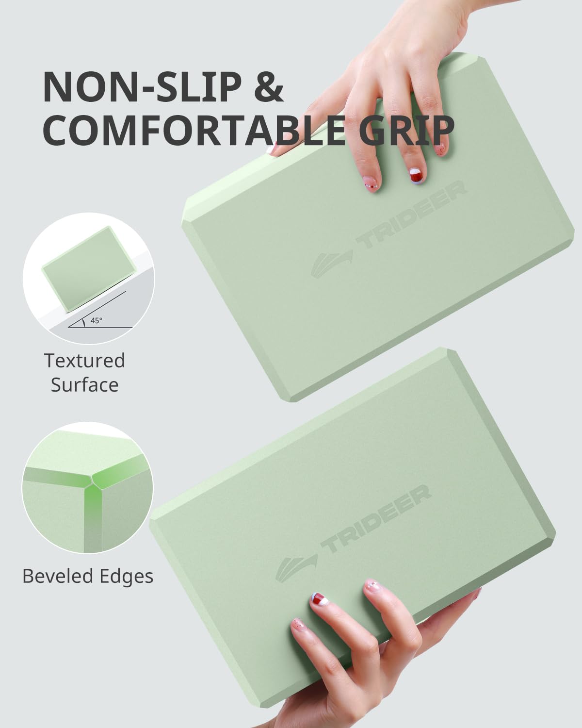 Trideer Yoga Block, Soft Non-Slip Surface Premium Foam Blocks, Supportive, Lightweight, Odorless, Yoga Accessories for Pilates Meditation General Fitness Stretching Toning (Mint Green-2 Pack)