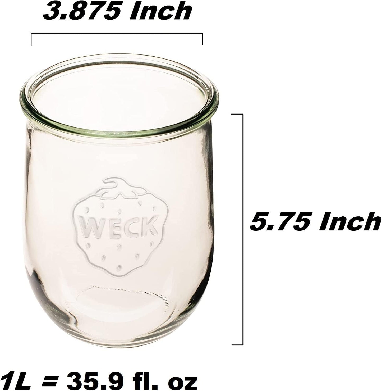 Weck Tulip Jars 1 Liter - Large Glass Sourdough Starter Jars with Wide Mouth & Fresh Covers | 2 Pack