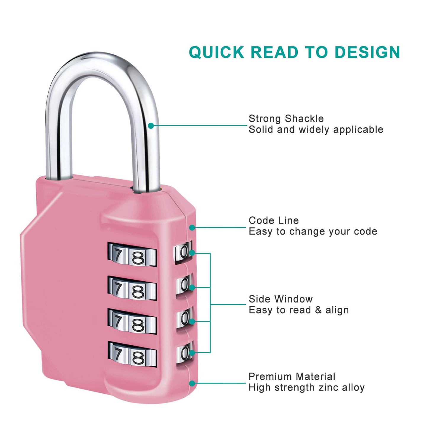 ZHEGE Combination Lock, 4 Digit Combination Padlock Outdoor, School Lock, Gym Locks (Pink)