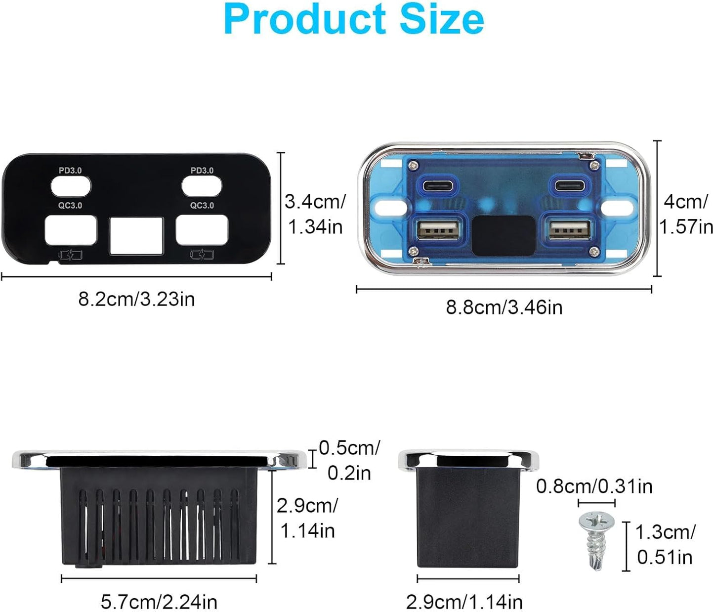 76W 18W 20W PD3.0 12V/24V Linkstyle RV USB Outlet, Dual USB-A & Dual Ports, Power Outlet Panel with Voltmeter for Car