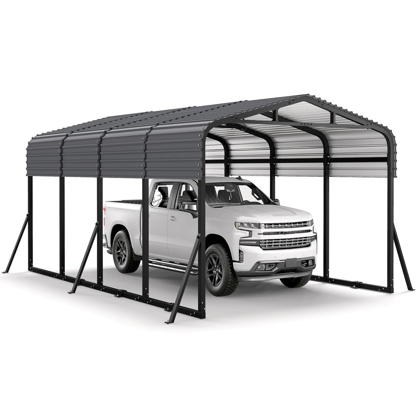 Jocoevol 12x20FT Metal Carport, Heavy Duty Car Garage w/Reinforced Support Rods and Windproof Ground Anchors, All-Weather Multi-Use Outdoor Shelter for Car, Boats and Truck