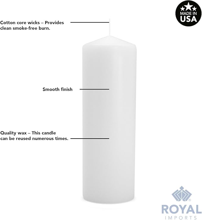 Royal Imports Pillar Candles White Unscented Premium Wax, 100 Hours Burning for Wedding, Spa, Party, Birthday, Holiday, Bath, Home Decor - 3"x9" Inch - Set of 6