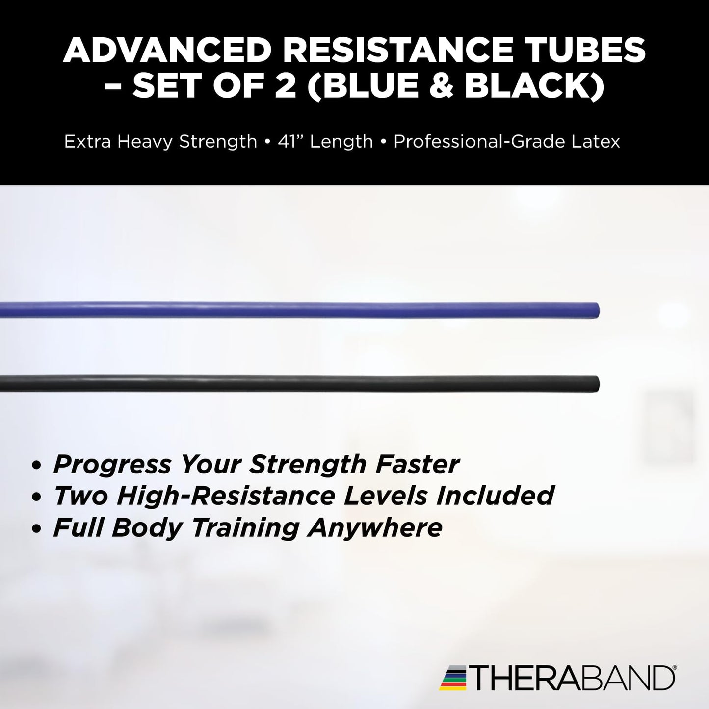THERABAND Resistance Tubes, Advanced Set, Blue & Black, 5 ft Latex Tubing, Home or Clinic Use, Cut-to-Fit, Color-Coded Resistance Bands for Upper & Lower Body Workouts