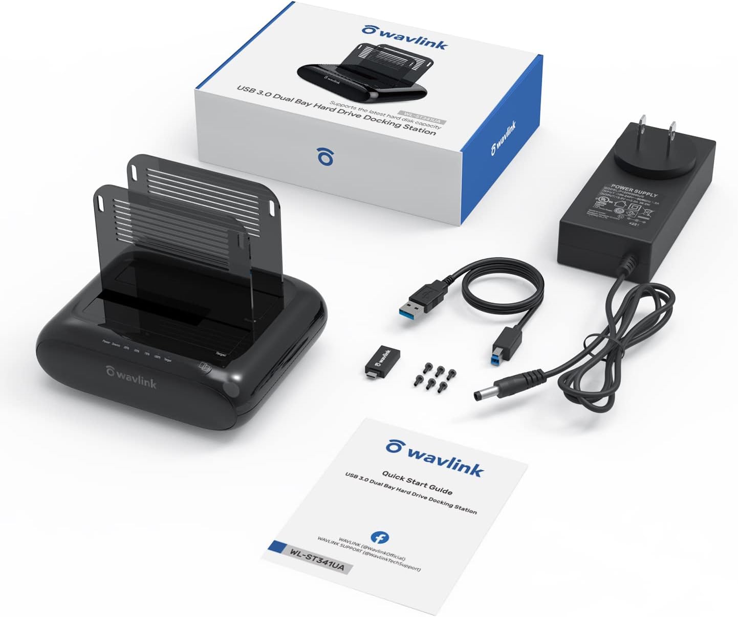WAVLINK 3.0 2.5" 3.5" 2x20TB 6Gbps Dual Bay Hard Drive Docking Station - USB to SATA I/II/III for & HDD/SSD with Fixed