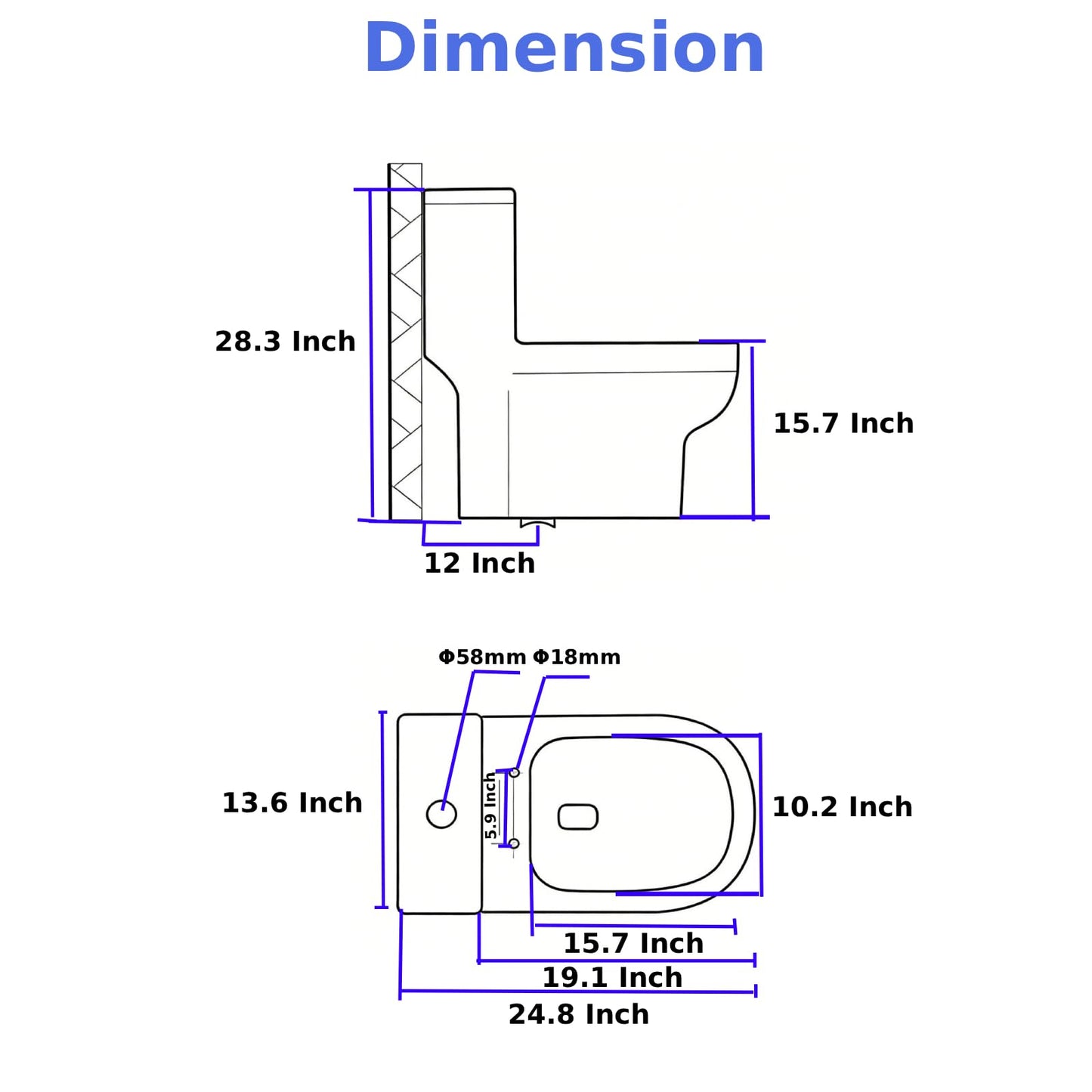 Donsdey One Piece Toilet 12'' Rough Inch- White Ceramic Compact Toilets with 15.9" Soft Close Chair Seat 1.1/1.6 GPF Water Saving Dual Flush Easy to Clean Toilet Bowl 13.6''x28.3''x24.8''
