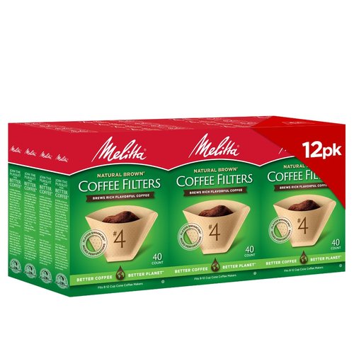 Melitta #4 Cone Coffee Filters - Natural Brown, 480 Total Filters, Compostable & Tear-Resistant, Fits 8-12 Cup Makers