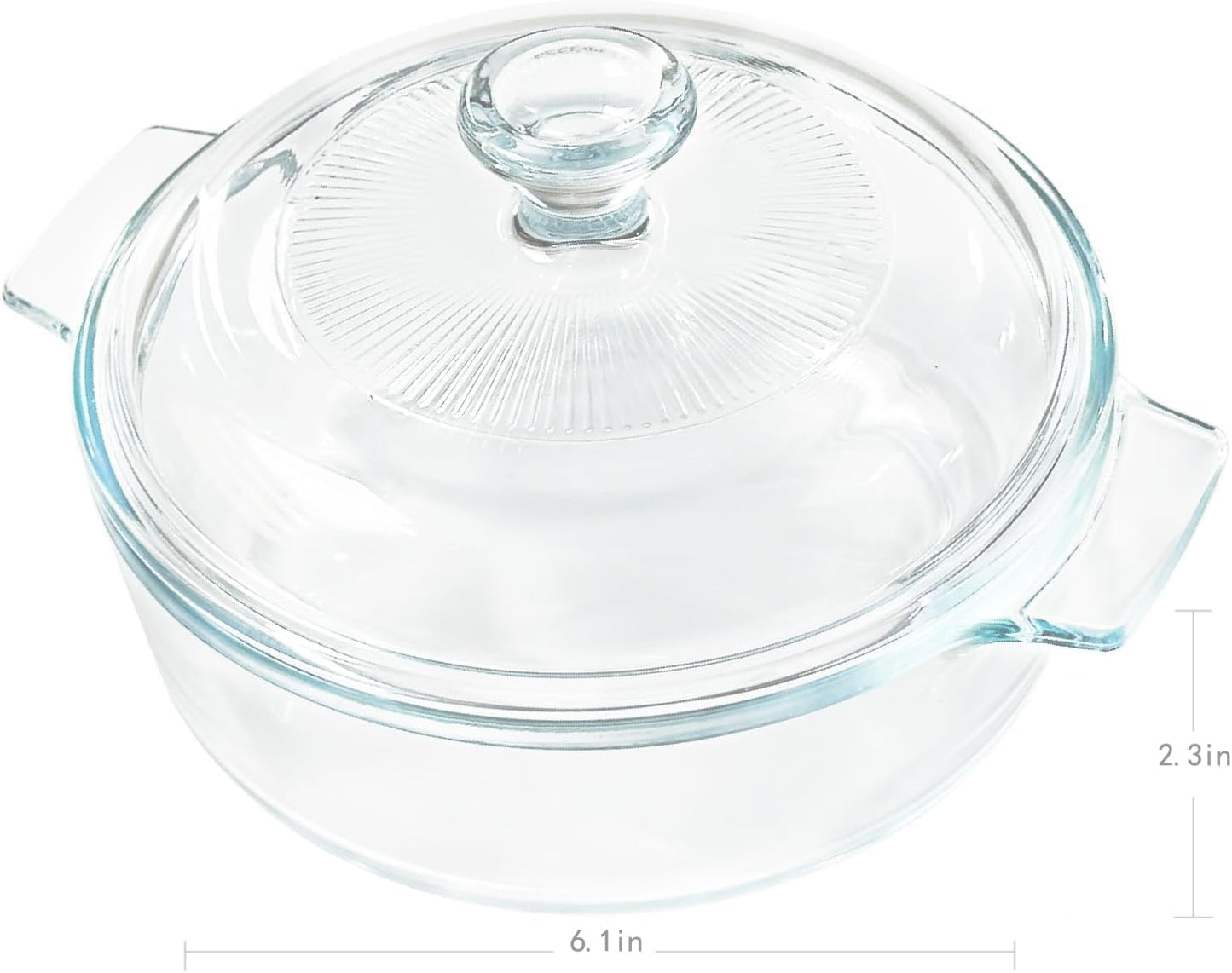 Skiennix Small Tempered Glass Casserole Dish - Round Baking Dish with Lid, 0.8L, Clear