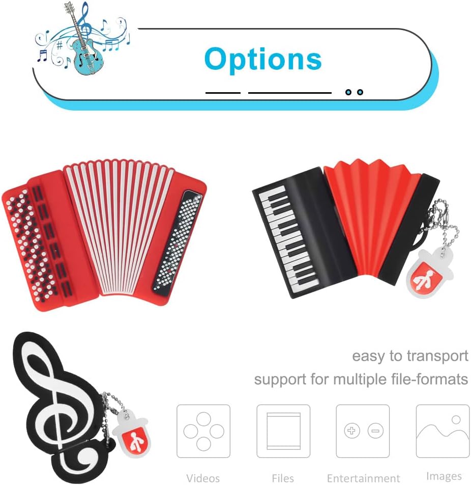 leizhan 5 8GB Accordion*2/Saxophone/Piano/Notes x Cute Music USB Flash Drive, Shape Musical Instruments Thumb Drive