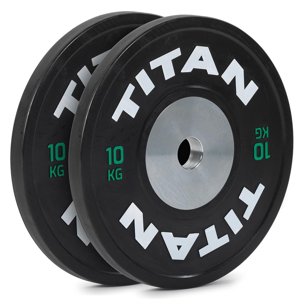 Titan Fitness 10 KG Pair Elite Competition Bumper Plates, Black Olympic Weight Plates for Home Gym, Rubber Coating with Steel Core, Low Bounce Rate, Easy-Grip Edges