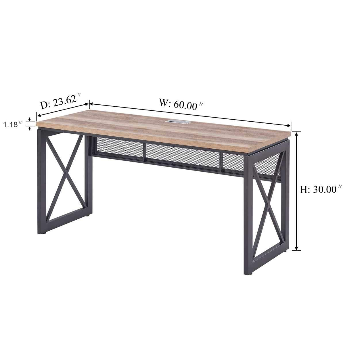 BON AUGURE Computer Desk for Home Office, Sturdy Office Desk, Wide Wood Metal Writing Table, Farmhouse Industrial Gaming Desks (60 Inch, Vintage Oak)
