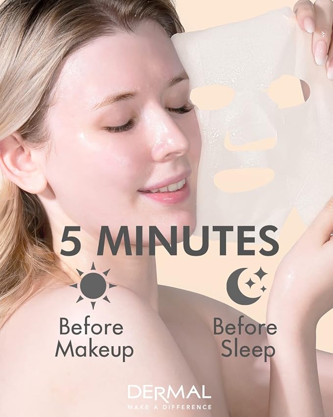 DERMAL Korea Collagen Essence Full Face Facial Mask Sheet 26 Yellow & Red Combo Pack - Skin Nourishing Elasticity