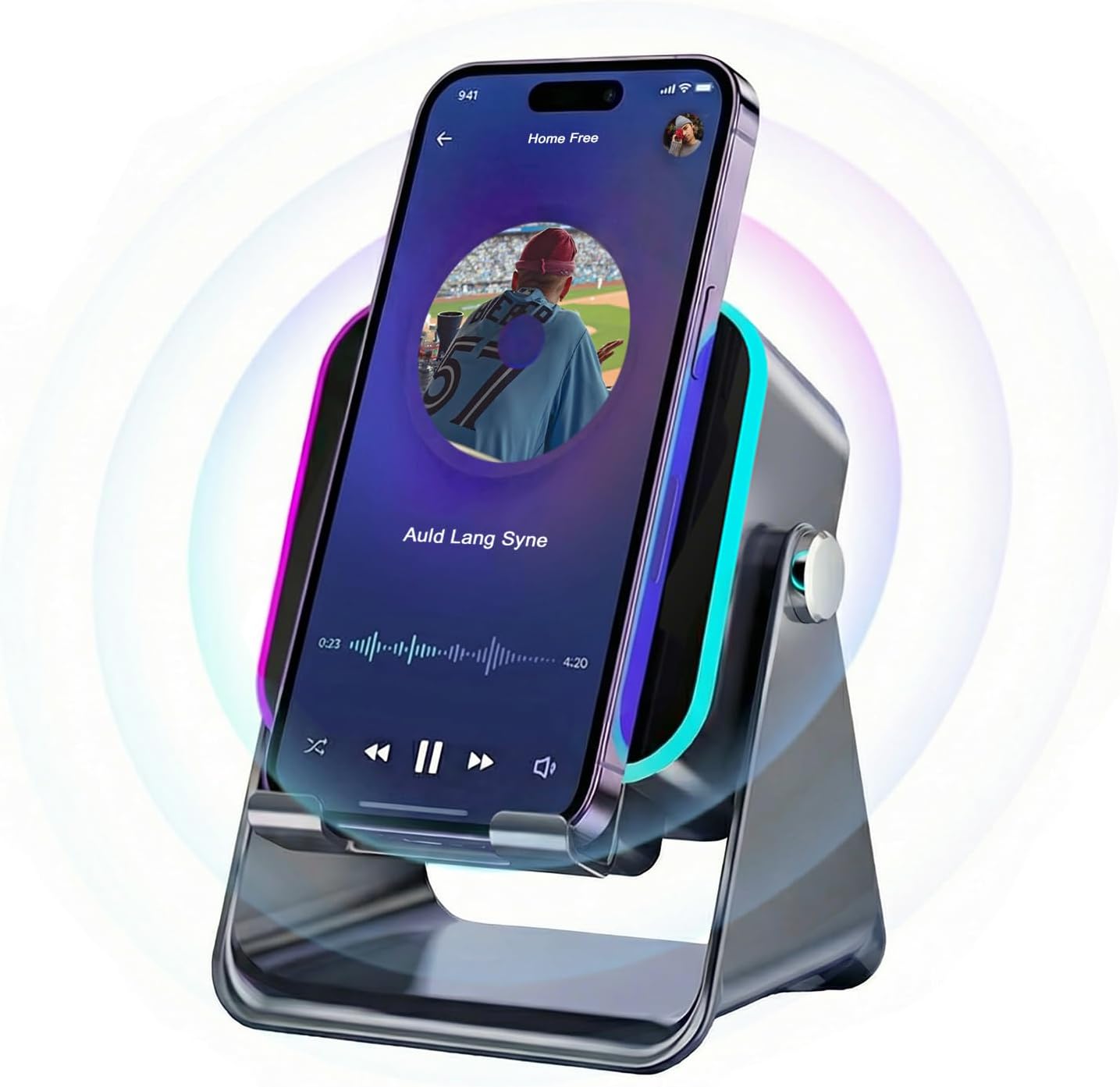 Strackvial 5-in-1 5000mAh 360Rotation, 5.3, Bluetooth Speaker with Wireless Induction & Phone Holder, Battery, RGB