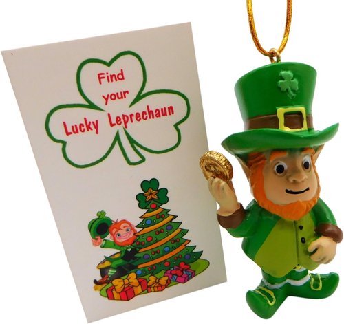 Lucky Leprechaun Christmas Ornament Gift Set - Includes Find Me Figurine & Irish Poem Card